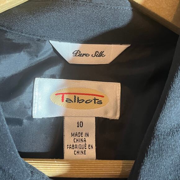 Talbots Shirt Silk Dress Women Size 10 Black Pure Button Up Knee Length Career - Picture 5 of 9